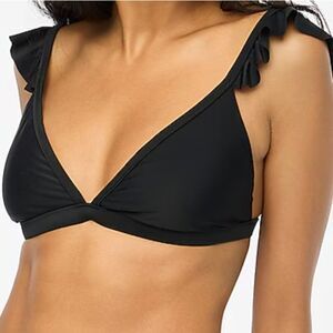 J. Crew Factory BG227 Black Ruffle-shoulder V-neck bikini top